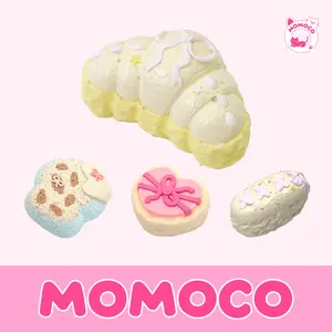 [MOMOCO Squishy Toy] Bow Toast Series Squishy Toy – Plush and fluffy texture, handmade with safe materials, featuring a realistic heart bow toast design. Adorably cute & comforting, relieves stress and anxiety. Perfect for on-the-go use or desk decor.