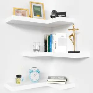Corner Floating Shelves with Invisible Brackets, Corner Shelves Wall Mounted Set of 3, Bedroom Bathroom Kitchen Living Room Office- Modern Style 17" x 6" (White)