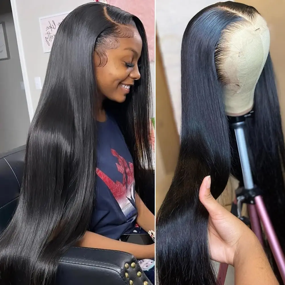 Bling Hair Straight Wig 13x4 13x6 Hd Lace Front Wigs Real Human Hair for Women Pre Plucked Natural Hairline Transparent Lace Frontal Wig 12-36 Inch 180% Density