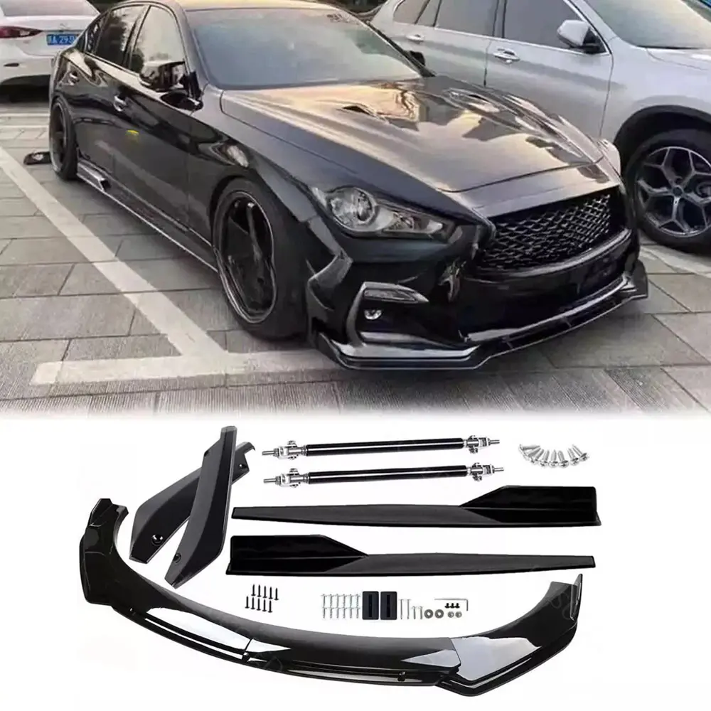 1-Set Automotive Glossy Black Car Bumper Body Kit - ABS Plastic, Abrasion Resistant Front Rear Lip Spoiler Splitter, Side Skirt, Sports Vehicle Exterior Accessories, Bumper Protection, Scratch Guard; Set Includes Core Components for Decoration & Defense