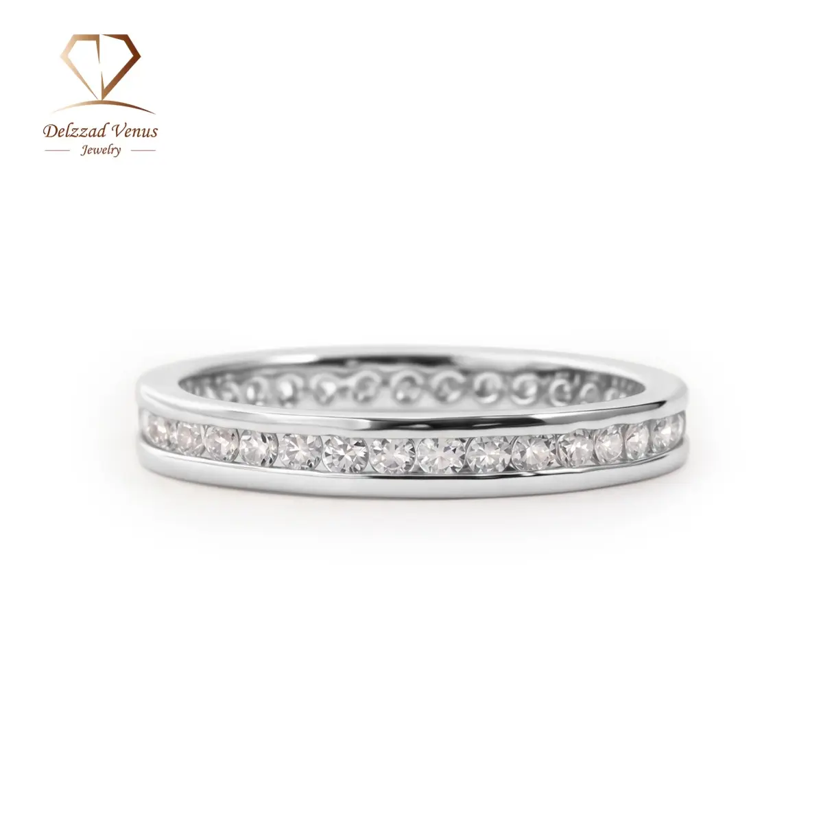 Delzzad Eternal Path Ring Channel Set Eternity Wedding Band Ring VVS Synthetic Moissanite Ring Jewelry Copper Band Perfect Birthday Engagement Wedding Anniversary Christmas Valentine's Day Gift