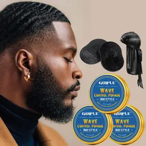 Men's Wave Control Pomade & Brush & Durag Cap Set, 6 Counts/set Including 3 Boxes Pomade and 2 Brushes and 1 Cap, Strong Setting Hair Gel, Hair Style Product for Men