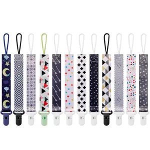 12 Pack Pacifier Clips with Short Strap(25.5cm) - Premium Polyester Baby Pacifier Holder Set, Multi-Design Clips for Boys Girls Multicolor