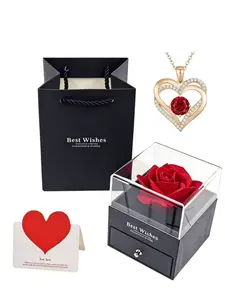 Mother's Day Gift Set, Dual Heart Necklace, Rose Flower Pendant, Elegant Jewelry Box, Express Love to Mom, Perfect Mother's Day Present