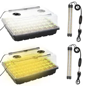 2Set Seed Starter Tray with Grow Light, 96-Cell Seed Starter Kit, Seedling Starter Trays with Humidity Domes, Automatic Timer, Adjustable Light Indoor Gardening Plant Germination Trays White+Yellow+Warm White