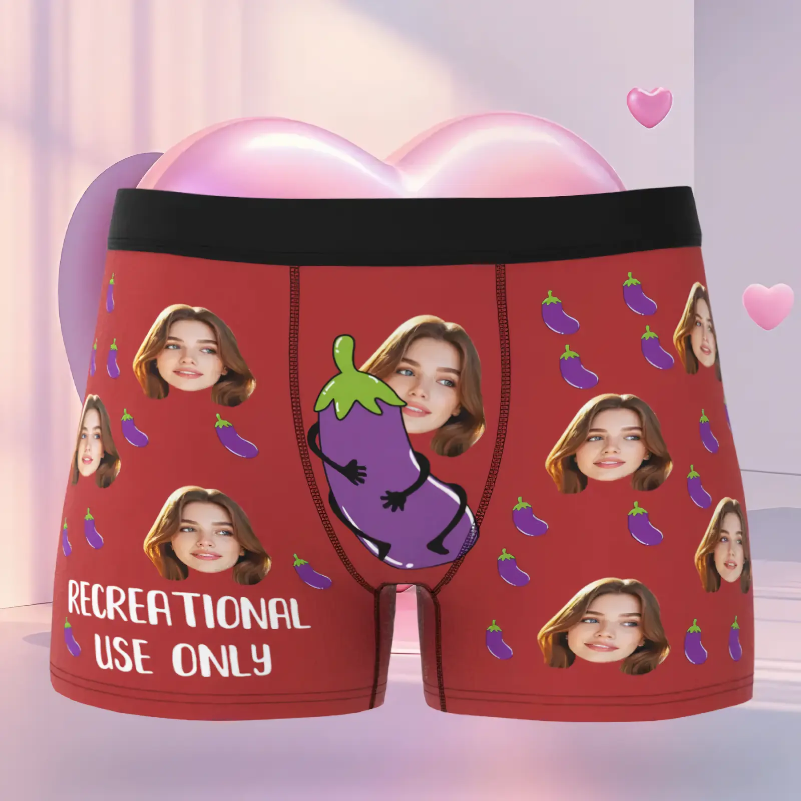 Personalized Men's Face Eggplants Boxer for Men – Funny Valentine Gift, Custom Photo Underwear from Girlfriend or Wife, Men Underwear Gift Idea