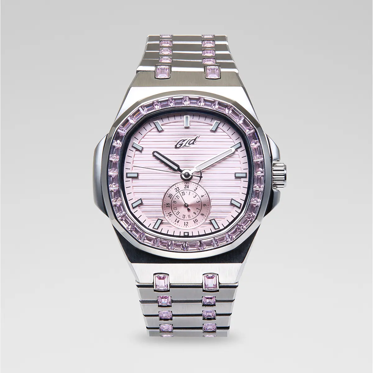 GLD 39MM Visionary Iced Pink Stone Band Watch - White Gold #TikTokShopBackToSchool