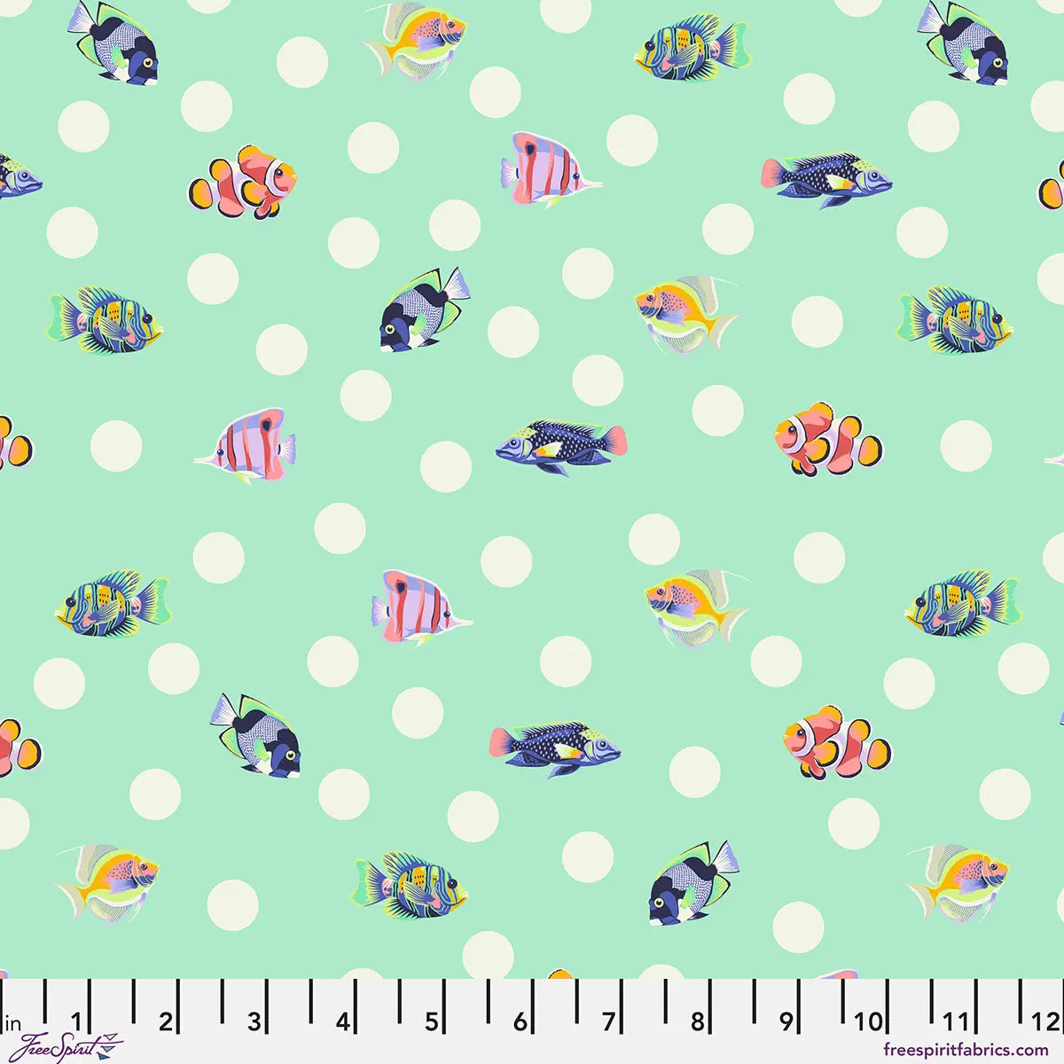 Fabric FreeSpirit Tula Pink Seafoam School Crossing Floral Reef by the Quarter Yard PWTP268.SEAFOAM