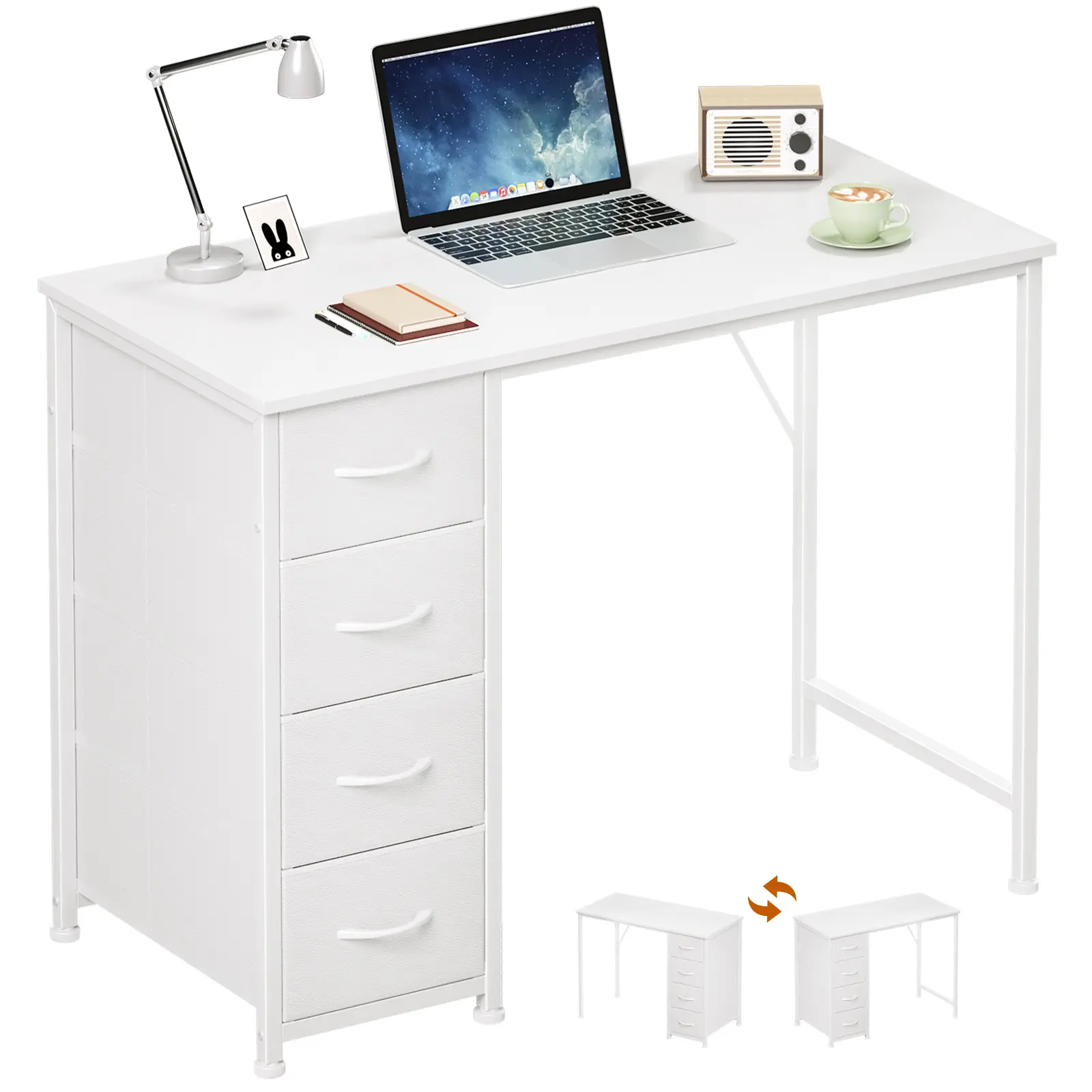 【NEW】Somdot Modern Study Table - Sturdy Metal Frame Multi Purpose Office Desk, Breathable Fabric Drawers, Durable Panels, Extra Supporting Bars, Lightweight Home Office Furniture for WFH Workstation & Bedroom Use, Multi Purpose Desk