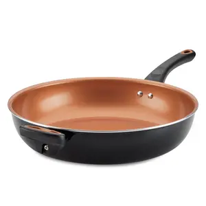 12.5-Inch Copper Ceramic Nonstick Deep Frying Pan with CopperSlide Technology, Helper Handle for Easy Cooking, Easy Cleanup - Kitchen Cookware Accessory