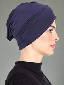 New Blue Ethnic Elastic Turban Hat, Plain Fitted Headscarf Cap, Casual All Seasons Women's Accessories, Stylish and Versatile