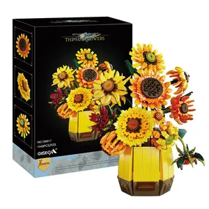 1049-PCS Sunflower Building Block Set with Vase, Artificial Flower from Plant Series, Decorative Adult Toy, Ideal Christmas Home Decor & Gift