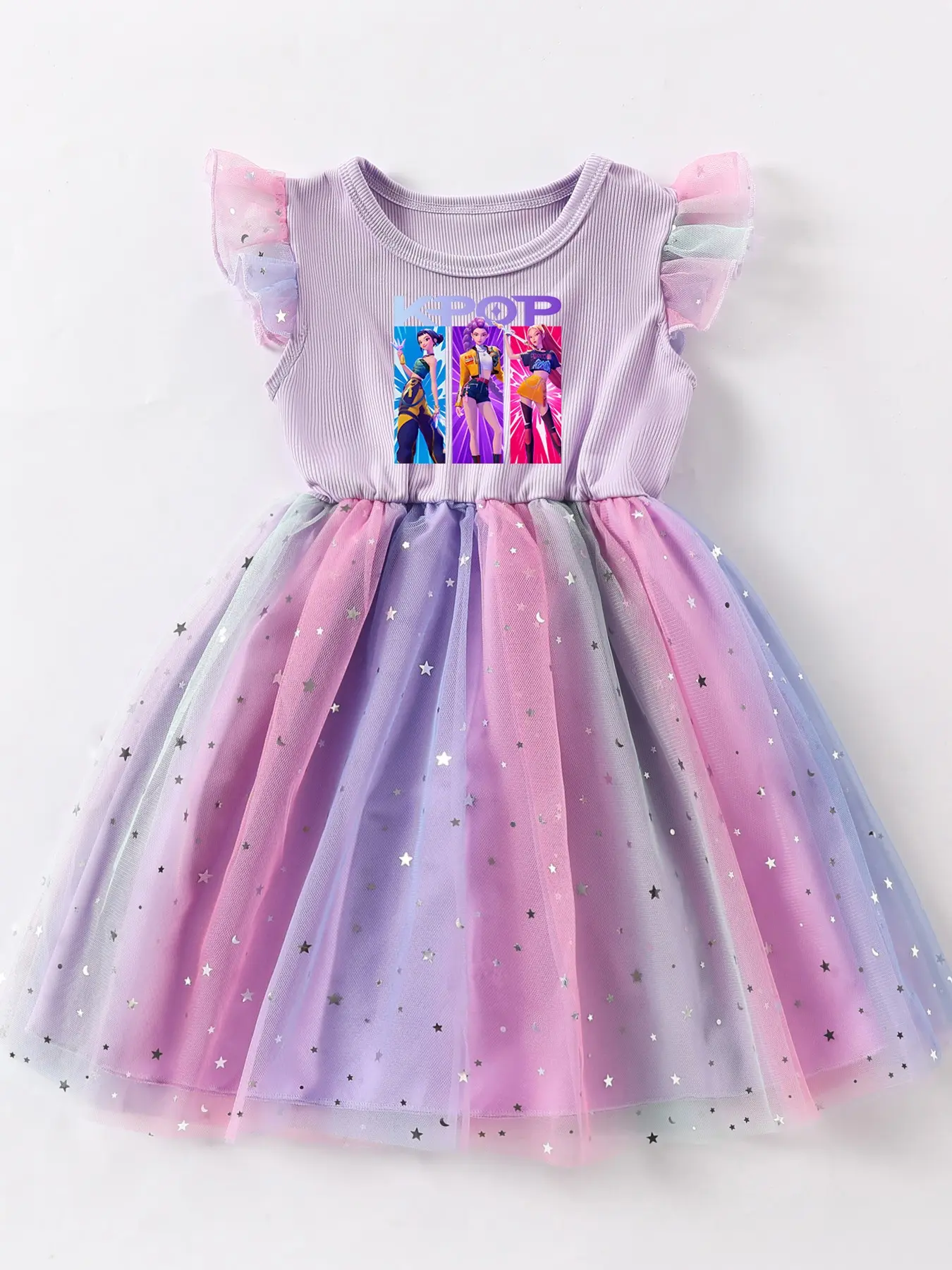 Girls' Summer Sleeveless Princess Dress, Gradient Star Dress, Cartoon Print, Kawaii Cute Dress, Ideal Gift for Daughters, Great for Daily Wear, Parties & Vacations, Graphic Print Dress