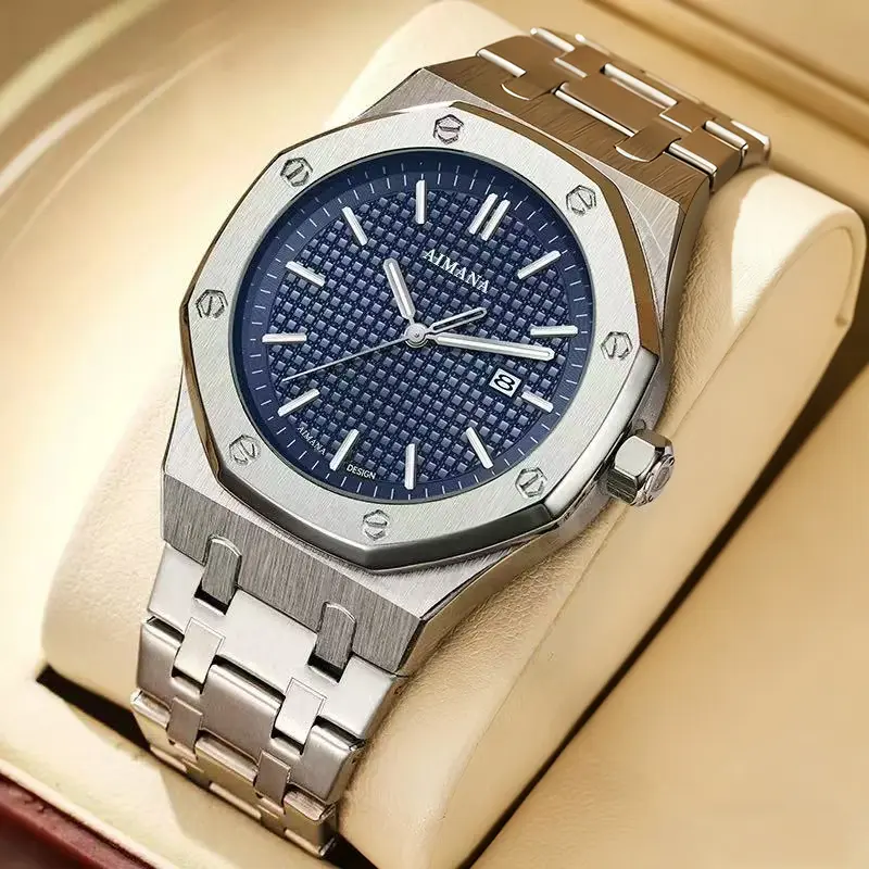 AIMANA WATCH Men's Business Dress Watch, Analog Square Dial with Calendar, Stainless Steel Bracelet, 30m - 50m Water Resistant, Durable Watch