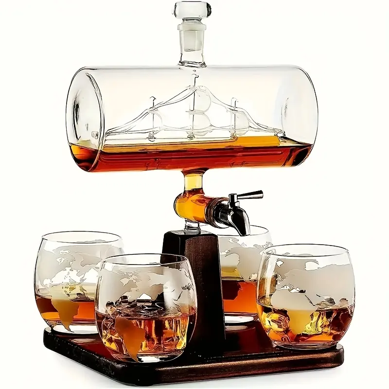 Valentines Day Gifts-1 set of 1000ml/33.81oz whiskey and wine water diluter, including 4 spherical drinking cups, bar cold drink machine