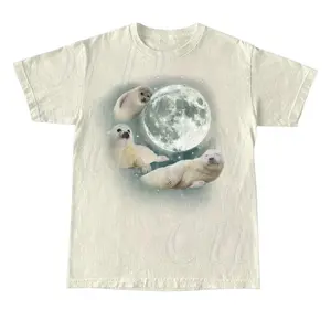 Three Baby Seal Vintage Graphic T-shirts, Retro Sea Dog Moon Tshirt, Unisex Adult Tee, Seal Lovers, Cute Sea Dog Tee Menswear Top Underwear Streetwear Shortsleeve