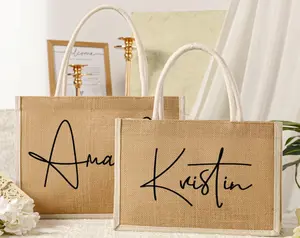 Personalized Bridesmaid Gift Bag with charm,Custom Burlap gift Bag,Beach tote bag,Bachelorette Party Bag, Bridesmaid Proposal Gift,Beach Bag