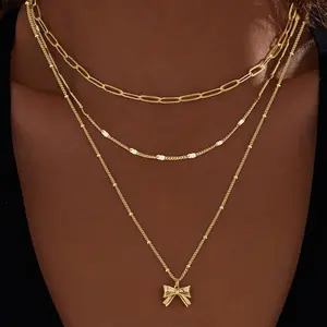 Women's stackable necklace, exquisite multi-layered round cross design necklace set, women's jewelry gift