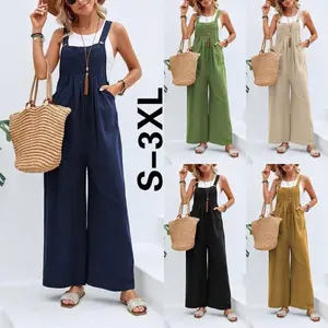 2026 New Women's Casual Loose-Fit Jumpsuit — Sleeveless Wide-Leg Full-Length Overalls with Pockets