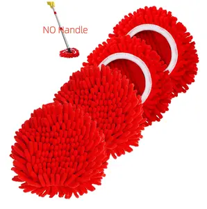 4 Pack Chenille Mop Heads Replacements Easy Wring 1 Tank System Chenille Duster Replacement Heads Reusable Spin Mop Pad Washable Dust Refills for Floor Cleaning (Red)
