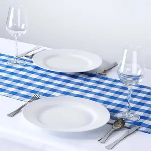 Gingham Polyester Table Runner 14"x108" Blue/White Buffalo Plaid - Checkered Table Linen
