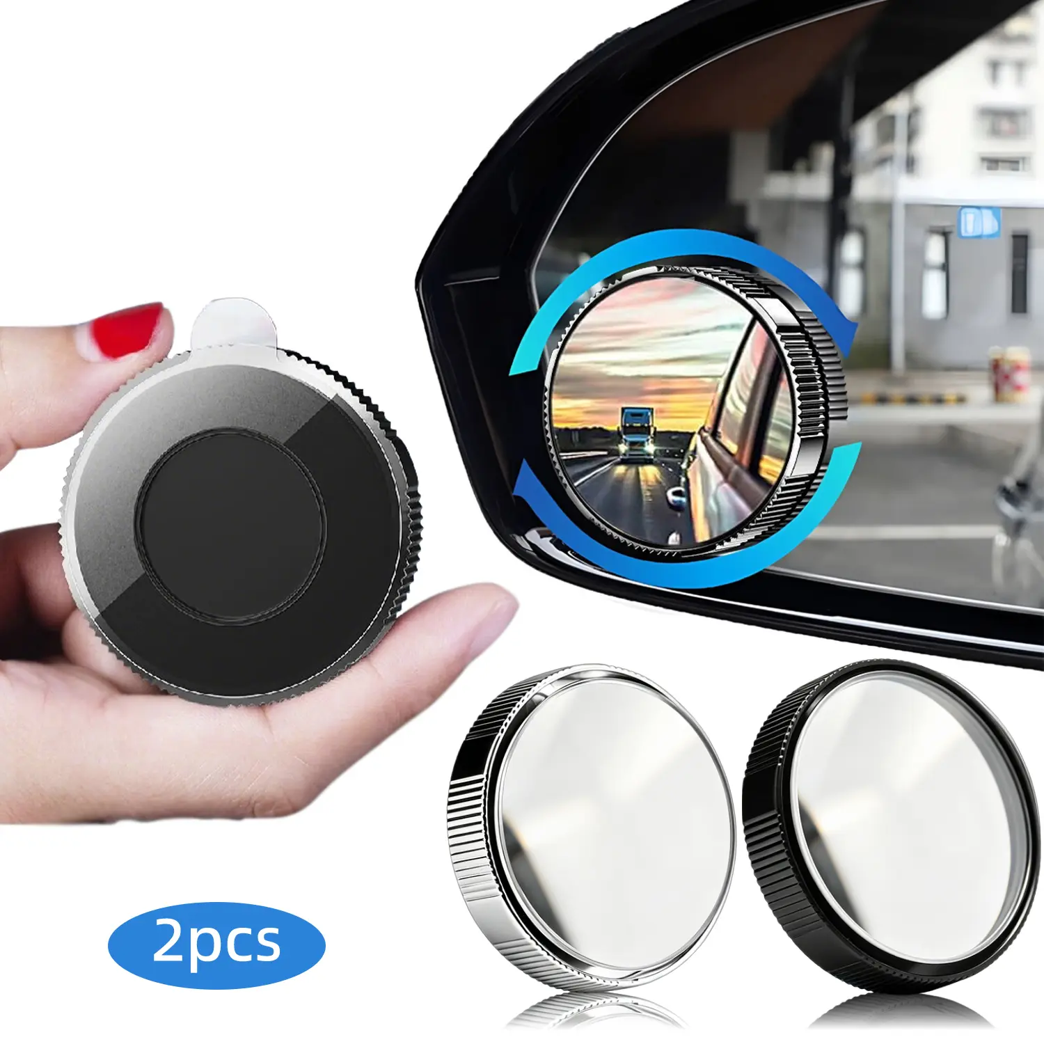 2Pcs Blind Spot Mirrors for Car, Suction Cup 360° Adjustable HD Convex Glass. Safe Parking & Lane Change, Universal Fit.
