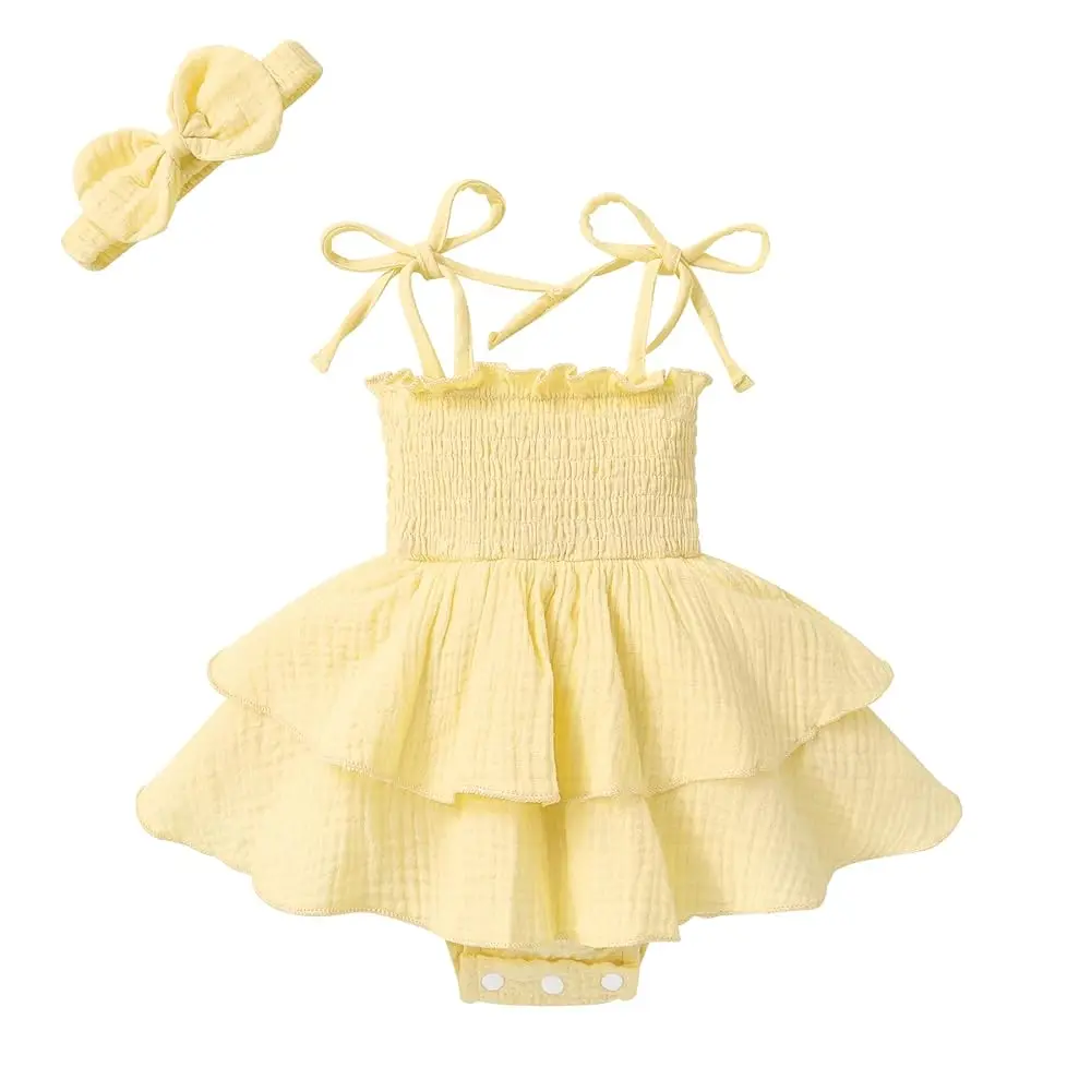 Baby Girl Clothes Infant Summer Romper Dress Sleeveless Bodysuit Jumpsuit with Headband Toddler Outfits