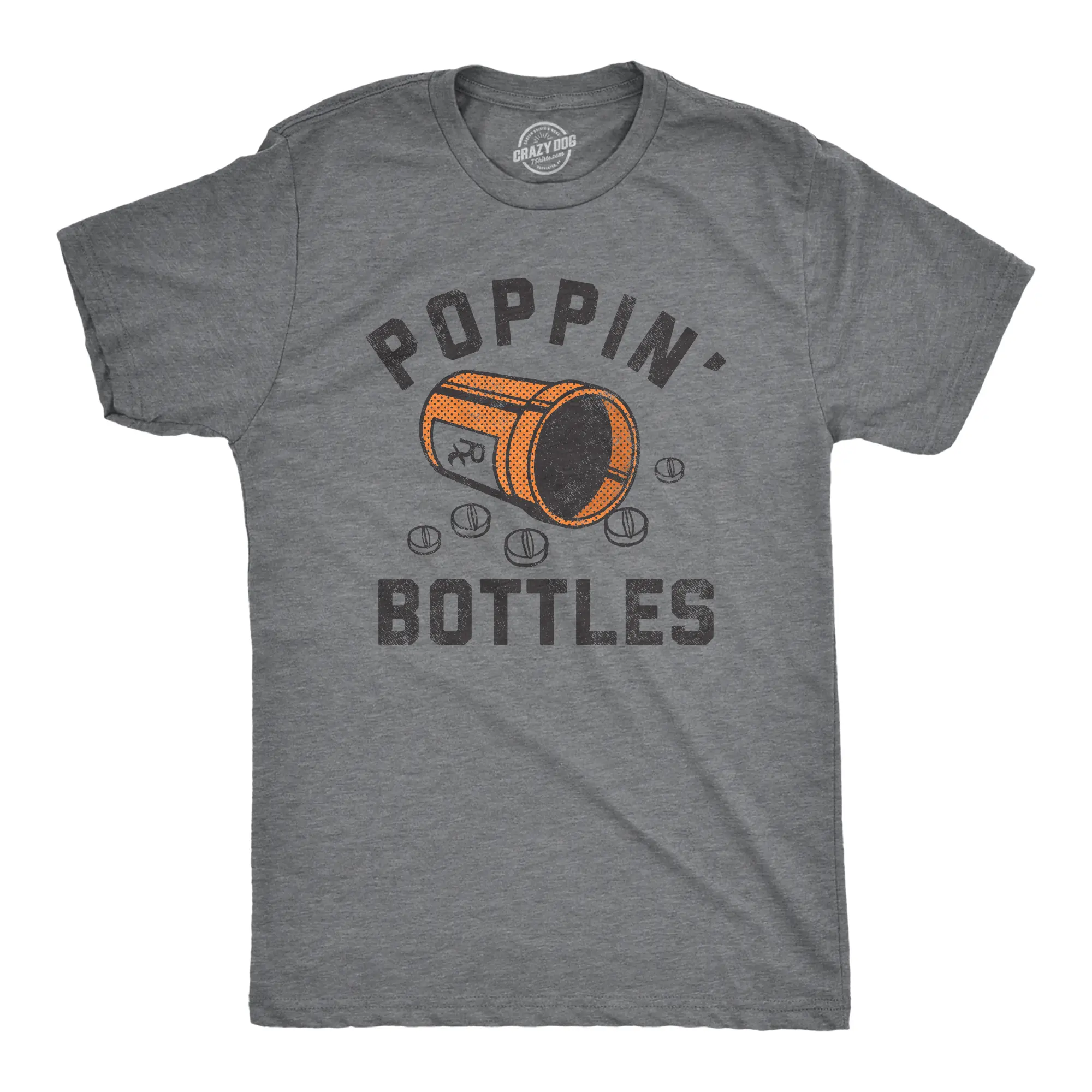 Mens Poppin Bottles T Shirt Funny Rx Medicine Pill Container Drug Joke Tee for Guys Mens Funny T Shirts Cool Vintage Fashion T-Shirt Gift Classic Menswear Funny mental health Short Sleeve Novelty Tees for Guys Dark Grey