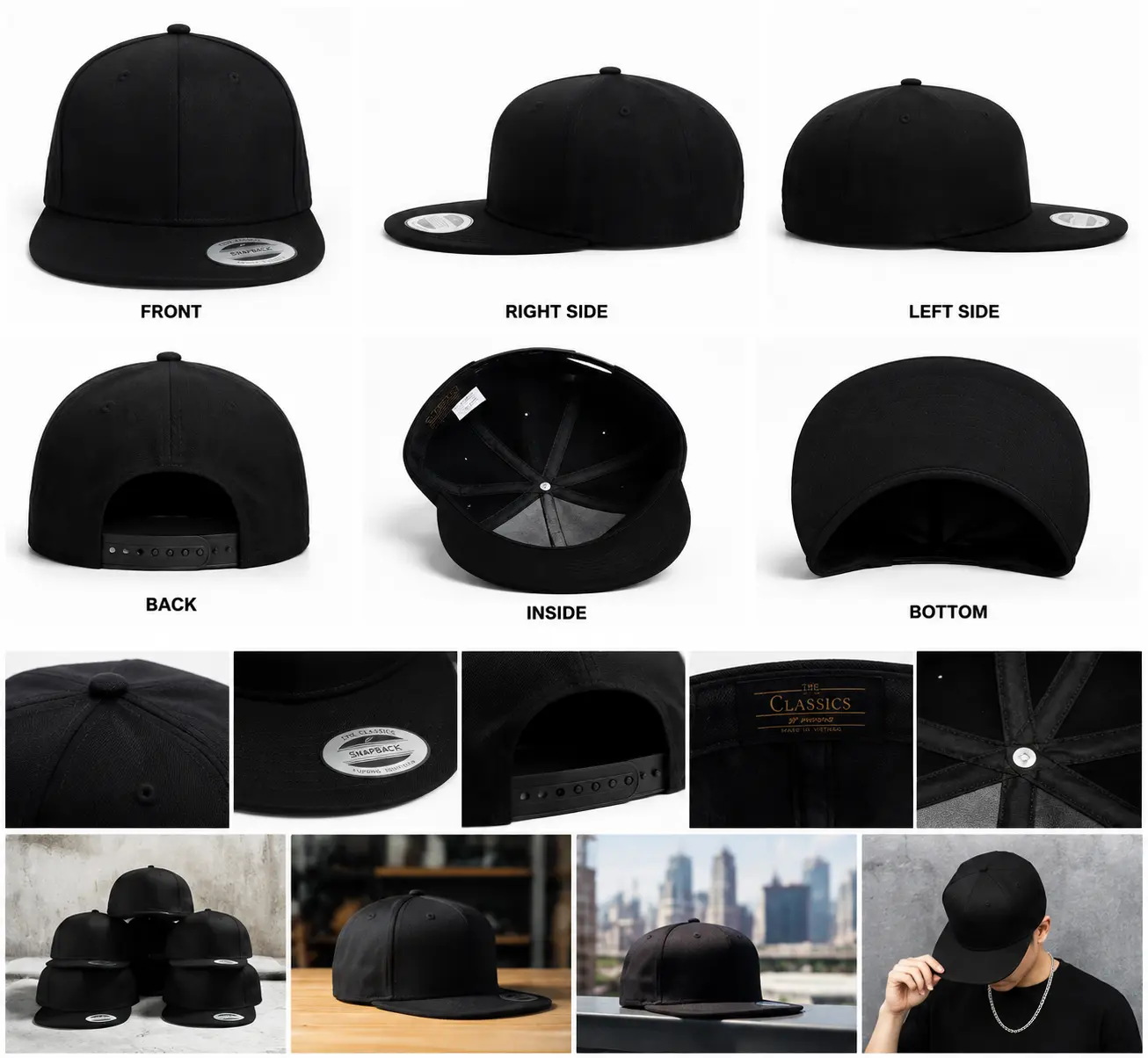 Blank Snapback Hat – Adjustable Flat Brim Baseball Cap
