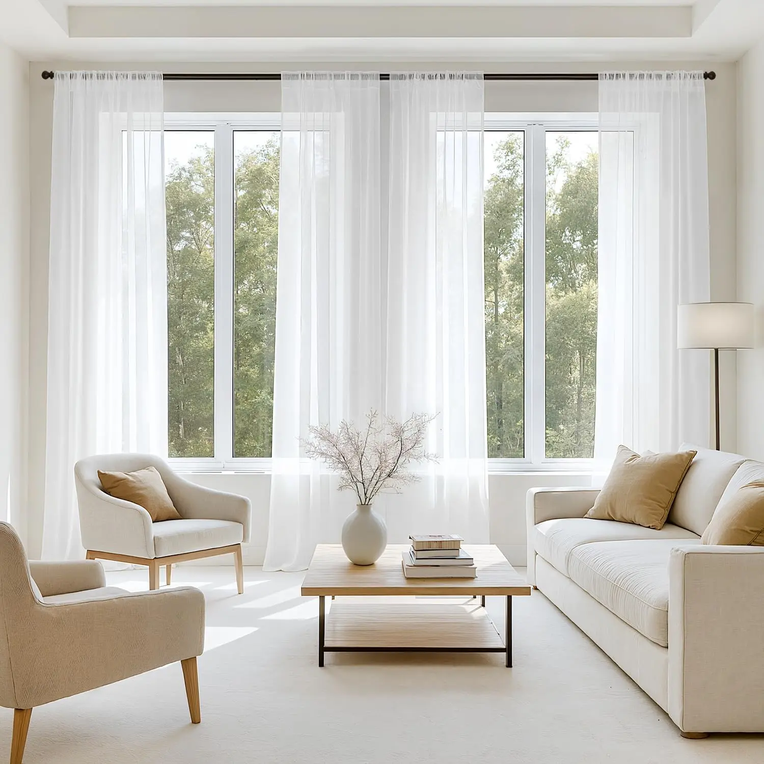 Sheer Curtains, 4 Panels Set, Light Filtering Rod Pocket Voile Drapes for Living Room and Bedroom, Airy Soft Fabric Window Treatments, Home & Kitchen