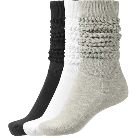 BomKinta Women's Slouch Crew Socks 3-Pairs - Casual Everyday & Sporty Wear, 78% Polyester 22% Spandex Stretch, Soft Non-Binding Fit, One Size Fits 5-11, All-Season Ladies Fashion Socks