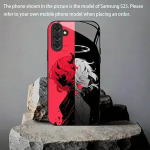 Angel and Demon New Black Phone Case Tempered Glass Case for Samsung Galaxy S24/S24FE/S24Plus/S24Ultra/S23/S23FE/S23+/S23Ultra/S22/S22+/S22Ultra/S21/S21+/S21Ultra/S20/S20+/S20FE/S20Ultra/A55/A54/A53/A52/A52s/A51/A34/A15/A14/A05s Simple Tr, Textured Phone