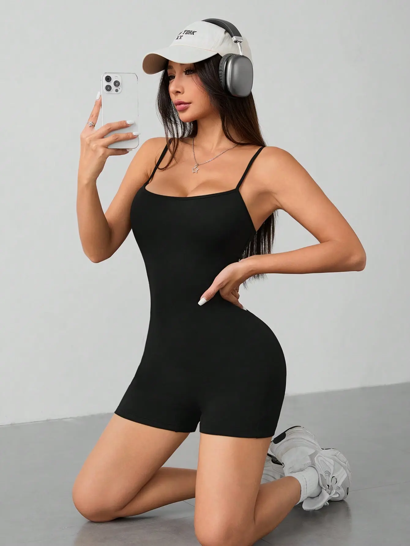 LALUZ Solid Color Suspender Jumpsuit Casual Simple Tight Summer Bodysuit One Piece Outfit Sleeveless Stretchy Romper Beach Vacation Y2K