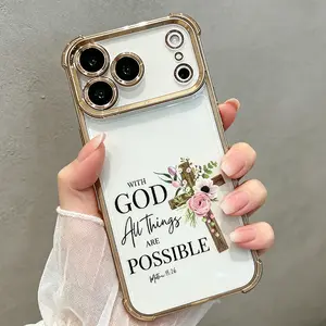 With GOD All Things Are Possible Phone Case for iPhone 17 17 Pro Max Air 16 16 Pro Max Plus 15 15 Pro Max Plus 14 14 Pro Max Plus 13 12 11 Christian Faith Cross Floral Pattern Soft Silicone Shockproof Protective Cover Gift DDSJ260404003 cute