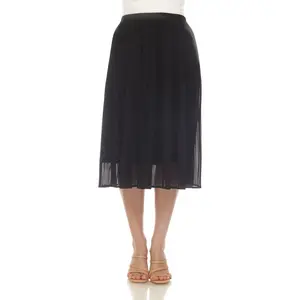 White Mark Women's Chiffon Pleated Midi Skirt Extended Sizes Comfort Womenswear