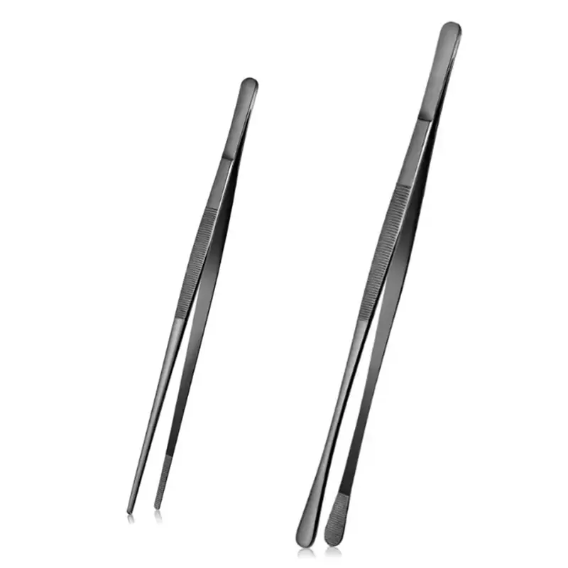 2Pcs Kitchen Tweezers Tongs, Long Handle Food Grippers for Cooking and Plating, Stainless Steel Culinary Tongs (12"Round Tip + 8"Point Tip Sets) Utensils