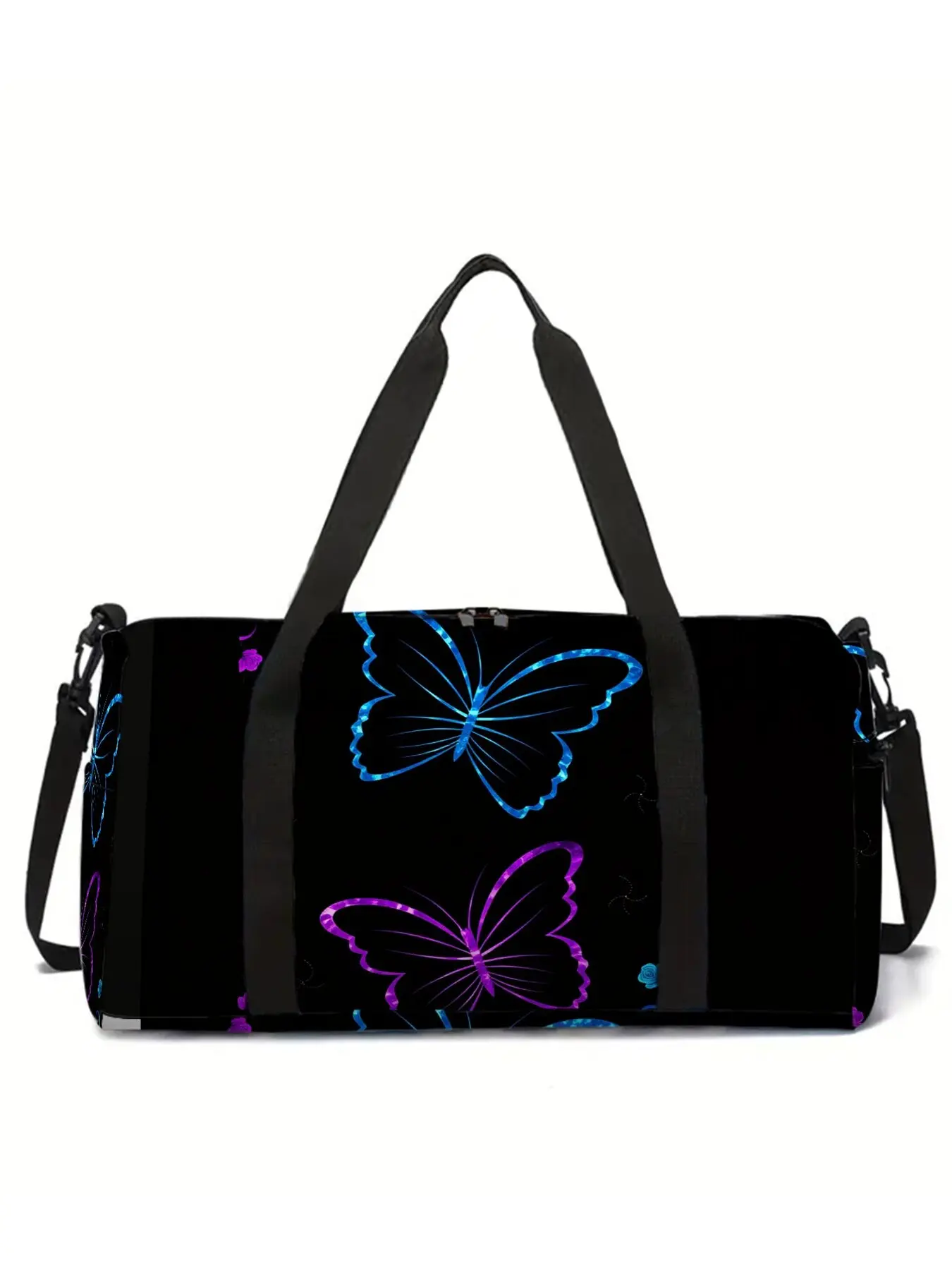 Blue Purple Butterfly Pattern Large-Capacity Travel Duffel Bag, Portable Handheld Storage Bag, Traveling Bag