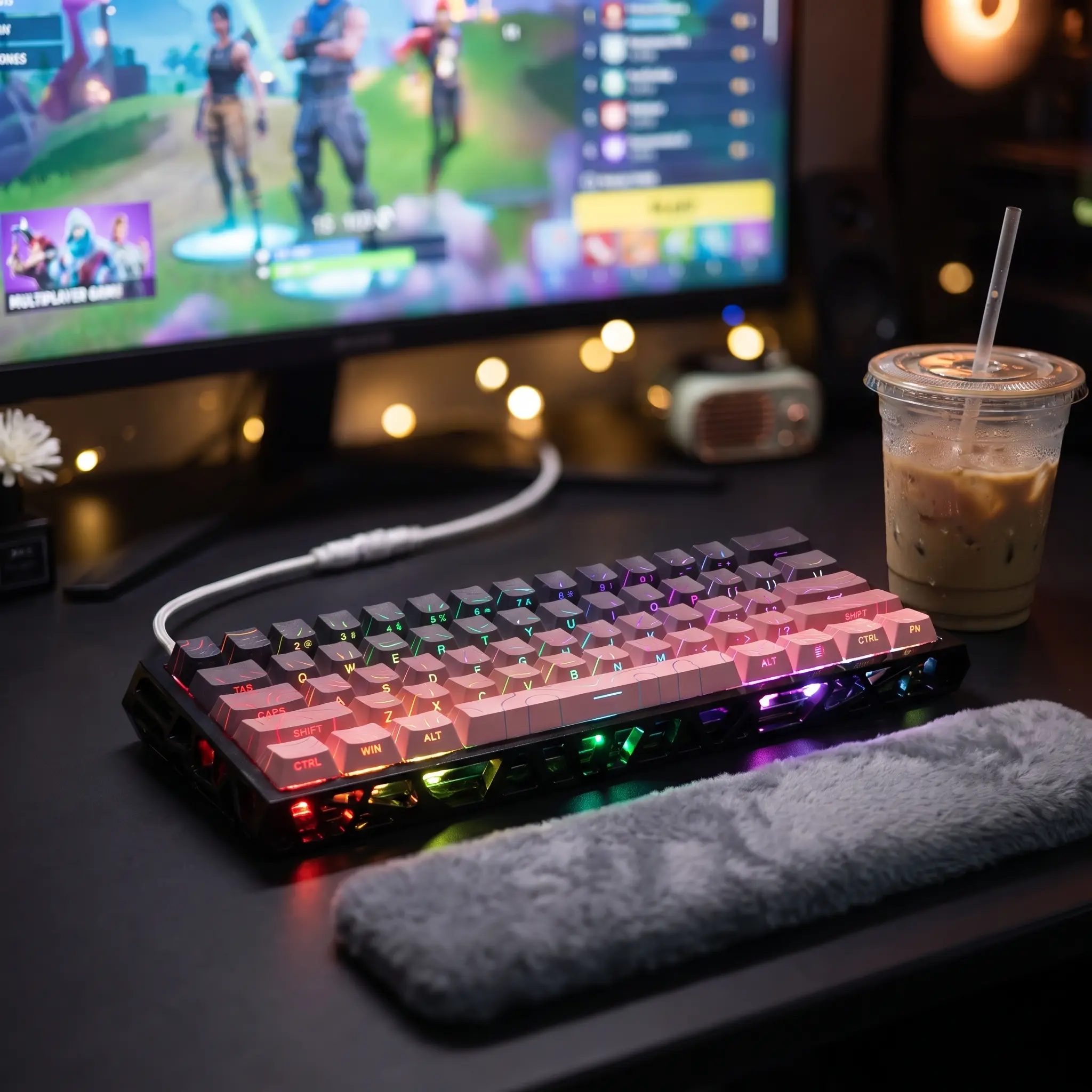 60% Magnetic Switch & Hot Swappable Gaming Keyboard, 61 Keys Black Pink Wired Mechanical Keyboard with Topographic Side-Printed Keycaps for PC