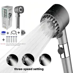 9-piece pressure showerhead, 3-speed adjustable bathroom portable shower massage, one-click water stop showerhead filter, stainless steel panel, universal interface, hose holder, filter element showerhead