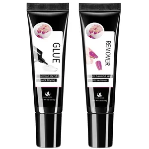 15g Semi Solid Nail Glue with 15g Remover for Press On Nails Tips Gel Nail Glue No Need for UV Lamp Quick Drying a Long Lasting Fake Acrylic Nail