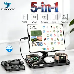 5-in-1 Wireless Charging Station, portabel chargers, Foldableg, Equipped with USB-A and USB-C Ports -- Compatible with iPhone, Android/iPhone、iPad、 AirPods、 Apple watch, ELECDOV C12 - The Perfect Gift