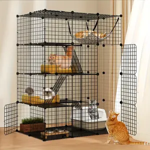 Yarsca Large Cat Cage Indoor Enclosure Metal Wire 4-Tier Kennels DIY Cat Playpen Catio with Large Hammock for 1-3 Cats