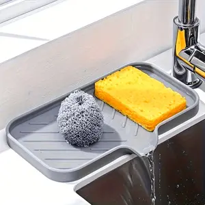 Self-Draining Sink Tray, Sink Sponge Holder with Integrated Drain Spout, Kitchen Sink Caddy Organizer for Sponges, Scrubbers, Dish Brushes & Soap – Keep Countertop Dry, Tidy & Hygienic, Drainboard Dish Drainers, Countertop Storage