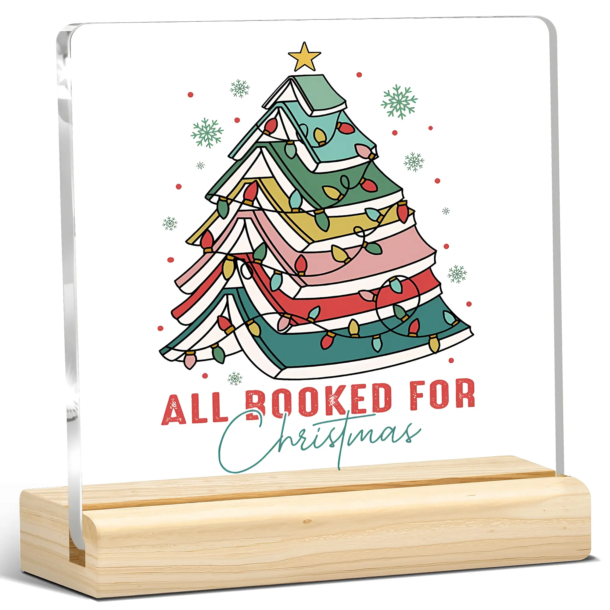 1pc Acrylic Christmas Decorations Plaque, “All Booked for Christmas” Quote, Cute Desktop Accent, Table & Shelf Decor, Gift for Book Lovers, Office & Dorm,room decor, home decor, christmas decor home, christmas gifts, living room decor, desk decor,