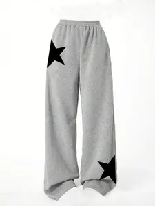 Girl's Star Print Pocket Straight Leg Pants, Graphic Pants, Casual Comfy Trousers for Fall & Winter, Kids Bottoms for Daily Wear