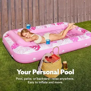 83"x60" Inflatable Sun Lounger Float Chair with Water Pillow, Drink Holder, Cooling Tray, 4-In-1 Pool Lounge Float, Summer Outdoor Water Activity, Swimming Pool Portable Inflatable Pool Floats, Pool Floaters
