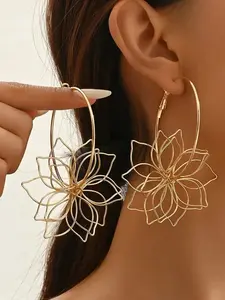 Hollow Out Design Dangle Earrings, Unique Design Earrings, Flower Earrings, Statement Earrings, Fashionable Boho Style Jewelry for Women, Trendy All-match & Exquisite Jewelry for Birthday Gift, Fashion Accessories
