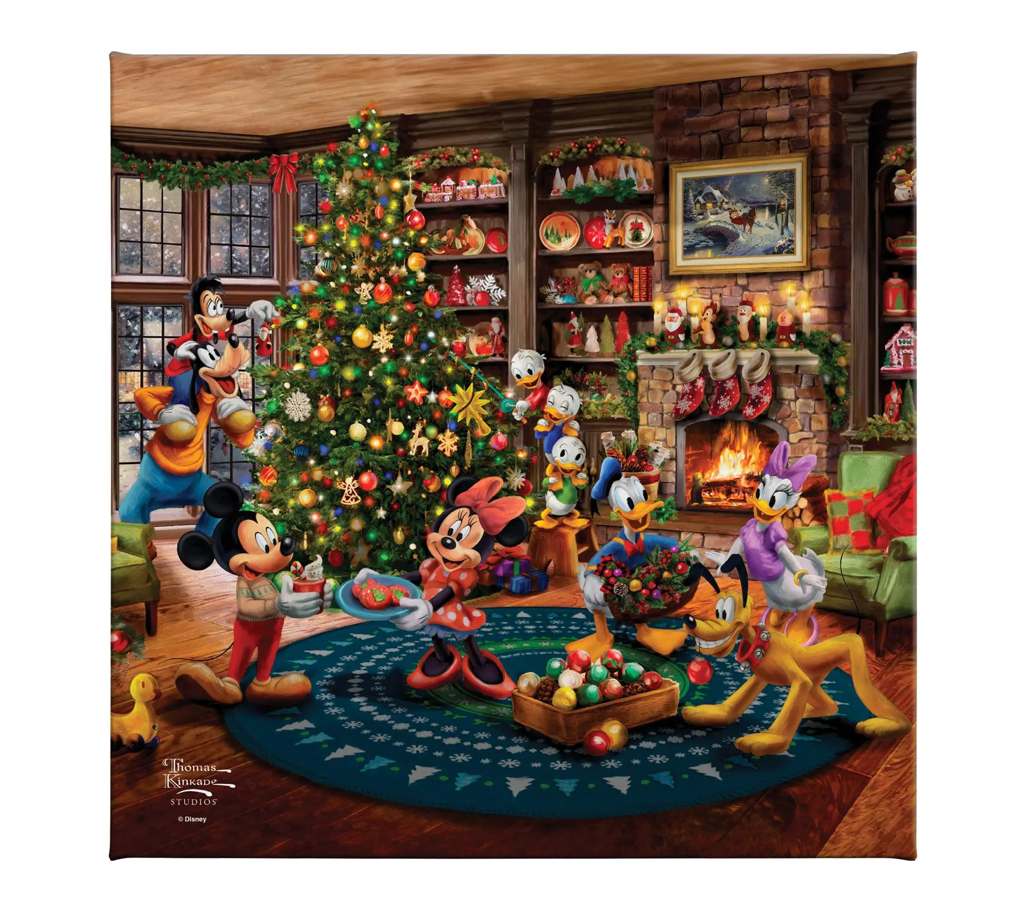 Thomas Kinkade Mickey & Minnie Trimming Tree 14x14 GalleryWrap
