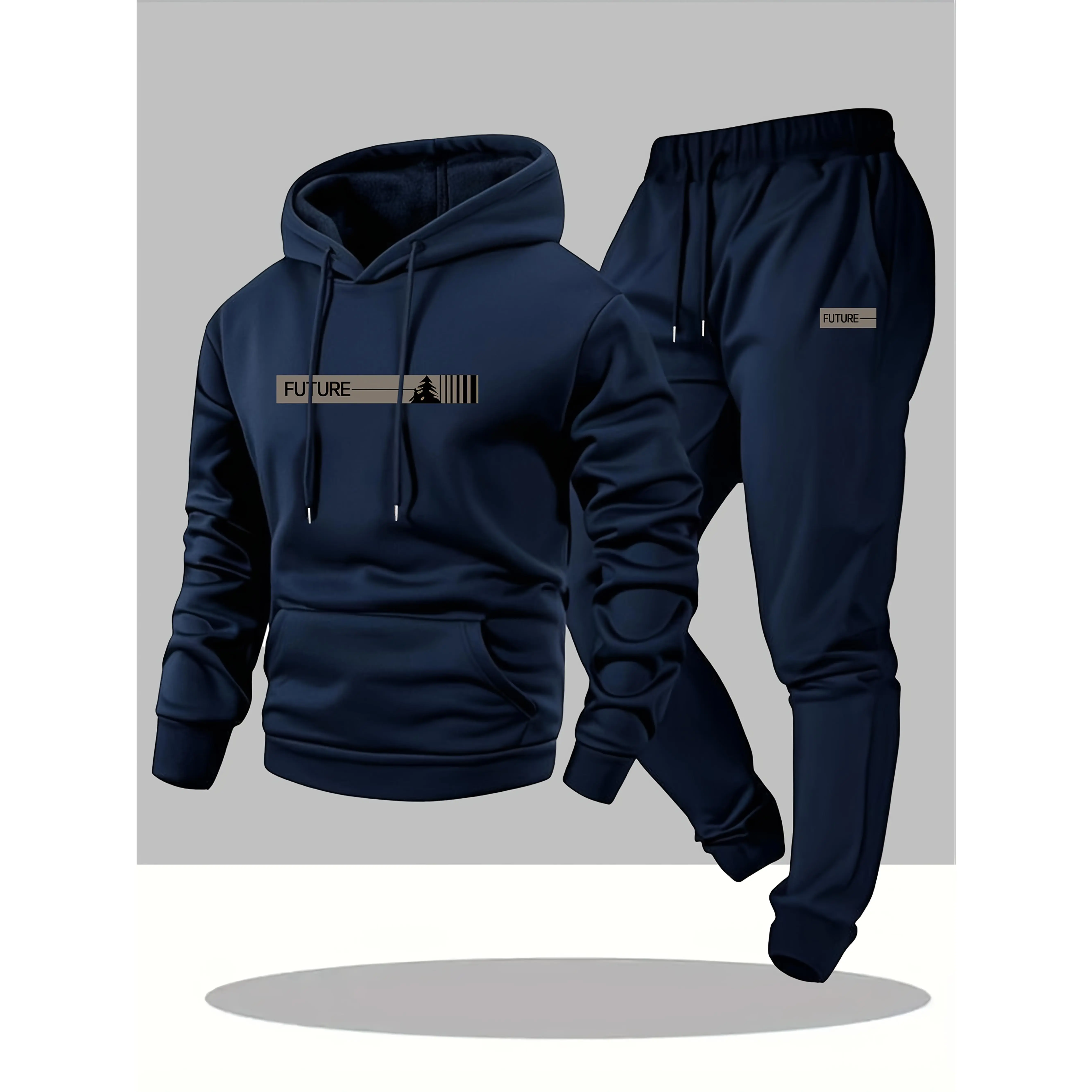 Men's two-piece set, casual round neck long sleeved hooded sweatshirt and sweatpants set, suitable for winter and autumn, sportswear set, hooded sweatshirt, sweatshirt, sweatpants