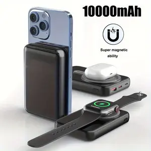 3-in-1 10000mAh Mobile Power Bank, PD20W Super Fast Charge, Supports wireless charging for iPhone/watch/wireless headphones, Magnetic Wireless Charging Bank, Portable Mobile Phone Charger For IPhone15pro/14max/13/12/ (USB, Type-c),